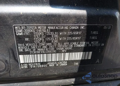 2020 Toyota Rav4 Le from USA, damaged, VIN 2T3H1RFVXLC066290